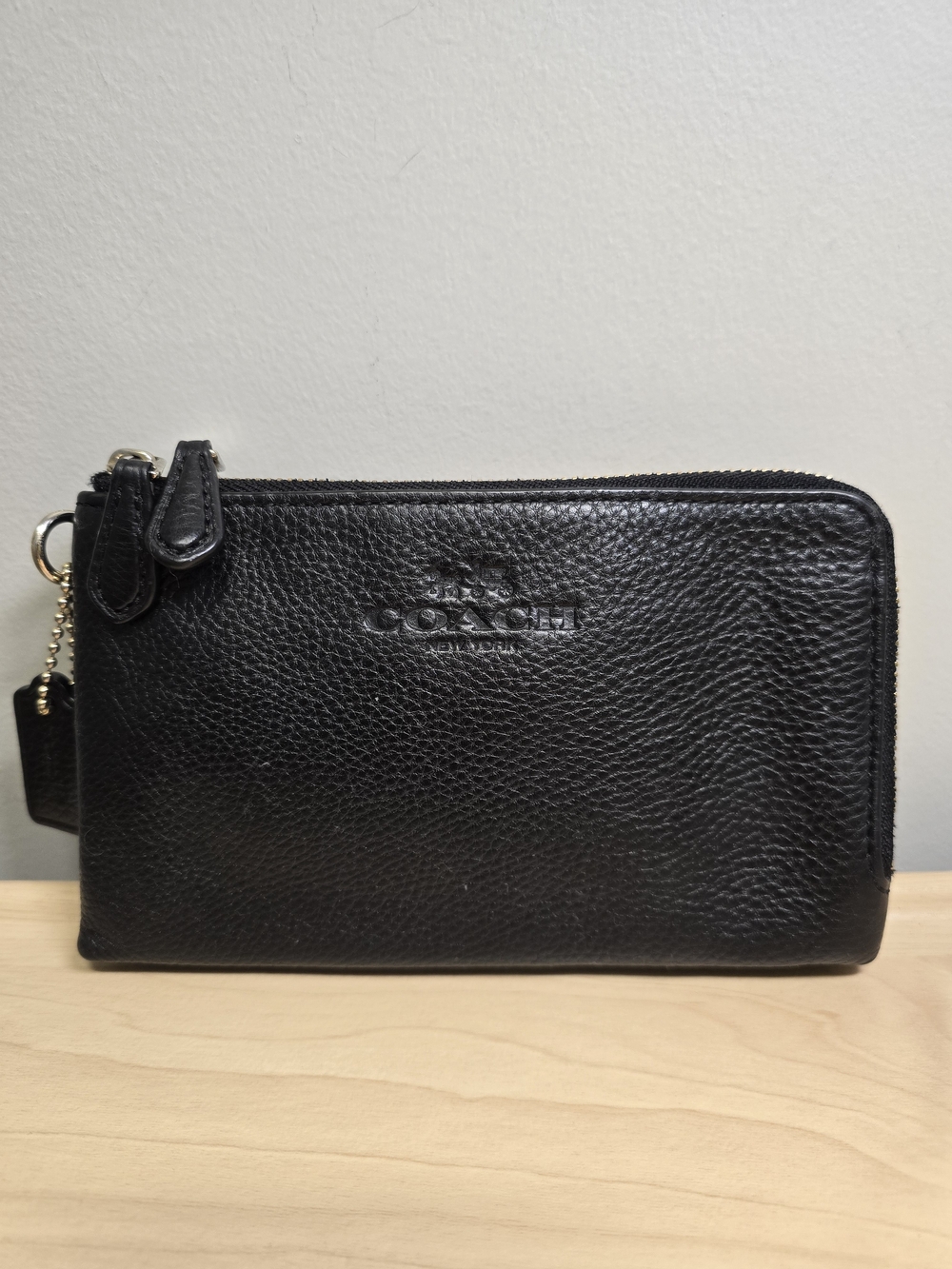 COACH F64130 Pebbled Leather Black Double Corner Zip Pouch Wallet *NO STRAP****